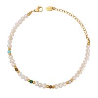 Natural Freshwater Pearl Necklace with Titanium Steel & Gemstone with 5cm extender chain Vacuum Ion Plating Bohemian style & for woman 4mm Length Approx 20 cm Sold By PC