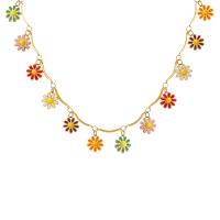 Titanium Steel Necklace, with 5cm extender chain, Flower, Vacuum Ion Plating, for woman & enamel, 9mm, Length:Approx 40 cm, Sold By PC