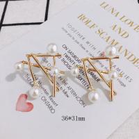Tibetan Style Stud Earring, with Plastic Pearl, irregular, plated, fashion jewelry, golden, nickel, lead & cadmium free, 36x31mm, 20PCs/Bag, Sold By Bag