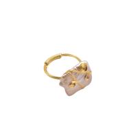 Freshwater Pearl Finger Ring, with Brass, Baroque, gold color plated, fashion jewelry & different size for choice & for woman, two different colored, Sold By PC