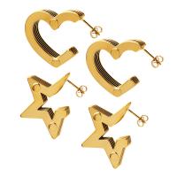 真鍮スタッドピアス, 銅, ゴールドメッキ, 選択のための異なる形状 & 女性用, 金色, 売り手 ペア
