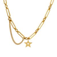Collier d'acier titane, avec 5cm chaînes de rallonge, étoile, pour femme, doré, 12mm, Longueur:Environ 40 cm, Vendu par PC