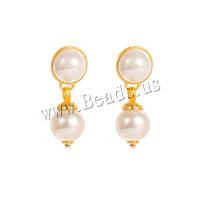 Tibetan Style Drop Earrings, with Plastic Pearl, Round, gold color plated, for woman, 27x55mm, Sold By Pair