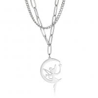Edelstahl Schmuck Halskette, 304 Edelstahl, mit Verlängerungskettchen von 5cm, Fee, Doppelschicht & für Frau, keine, 24.70x40.90mm, Länge:45 cm, verkauft von PC
