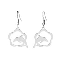 Stainless Steel Drop Earring 304 Stainless Steel Dolphin Vacuum Ion Plating for woman & hollow Sold By Pair