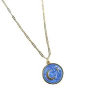 Titanium Steel Necklace, with 5cm extender chain, plated, fashion jewelry & enamel, blue, 25mm, Length:45 cm, Sold By PC
