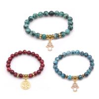 Natural Colorful Sesame Jasper Bracelets with Zinc Alloy Charms Round Unisex & with rhinestone 8mm Sold Per Approx 7.5 Inch Strand