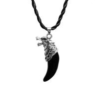 Tibetan Style Jewelry Necklace, Wolf Tooth, antique silver color plated, for man, black, 25x58mm, Sold Per 60 cm Strand