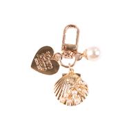 Zinc Alloy Key Clasp with Shell & Plastic Pearl gold color plated Unisex & with letter pattern 20mm 25mm Sold By PC