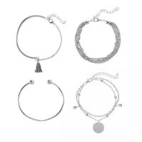 liga de zinco Conjunto de pulseira, with 2inch extender chain, cromado de cor platina, 4 peças & para mulher, 65mm, comprimento Aprox 7-8 inchaltura, vendido por Defina