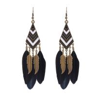 Tibetan Style Drop Earring, with Feather, Leaf, antique gold color plated, Bohemian style & for woman, more colors for choice, 22x120mm, Sold By Pair