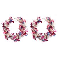 Perlas plásticas pendiente de aro, con Encaje, Joyería & para mujer, más colores para la opción, 55x55mm, Vendido por Par