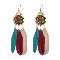 Tibetan Style Tassel Earring, with Feather, gold color plated, Bohemian style & for woman, more colors for choice, 35x120mm, Sold By Pair