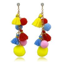 Zinc Alloy Drop Earring with Plush & Polyester gold color plated fashion jewelry & for woman Sold By Pair