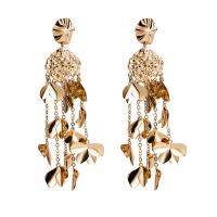 Zinc Alloy Tassel Earring, Leaf, guldfarve belagt, mode smykker & for kvinde, 28x129mm, Solgt af par