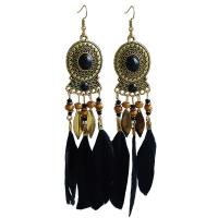 Tibetan Style Tassel Earring, with Feather, antique gold color plated, Bohemian style & for woman, more colors for choice, 22x125mm, Sold By Pair