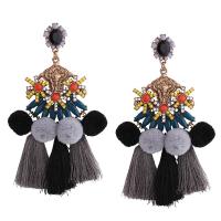 Zinc Alloy Tassel Earring with Plush & Polyester plated Bohemian style & for woman & with rhinestone Sold By Pair