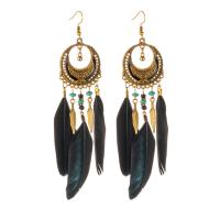 Tibetan Style Tassel Earring, with Seedbead & Feather, antique gold color plated, Bohemian style & for woman, more colors for choice, 29x135mm, Sold By Pair