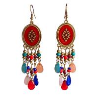 Fashion Fringe Earrings, Tibetan Style, with Seedbead & Resin, gold color plated, Bohemian style & for woman & enamel, more colors for choice, 22x100mm, Sold By Pair