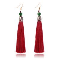 Cotton Thread Tassel Earring with Zinc Alloy plated folk style & for woman 115mm Sold By Pair