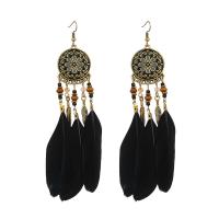Tibetan Style Tassel Earring, with Feather, gold color plated, Bohemian style & for woman, more colors for choice, 29x121mm, Sold By Pair