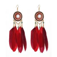 Zinc Alloy Tassel Earring with Feather gold color plated Bohemian style & for woman Sold By Pair