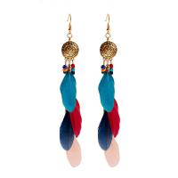 Zinc Alloy Tassel Earring with Feather gold color plated Bohemian style & for woman Sold By Pair