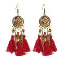 Tibetan Style Tassel Earring, with Cotton Thread, gold color plated, Bohemian style & for woman & enamel, more colors for choice, 50x100mm, Sold By Pair