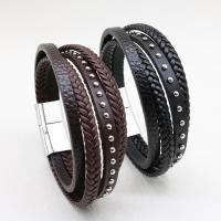 cuir de peau de vache bracelet, avec Microfibre PU & alliage de zinc, bijoux de mode & multicouche & unisexe, plus de couleurs à choisir, Longueur:Environ 8.3 pouce, Vendu par PC