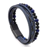 Microfiber PU Bracelet with Tiger Eye & Zinc Alloy fashion jewelry & multilayer & for man Length Approx 8.3 Inch Sold By PC