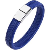 Microfiber PU Bracelet with Titanium Steel fashion jewelry & for man blue Sold By PC
