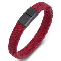 Microfibre PU bracelet, avec Acier titane, bijoux de mode & normes différentes pour le choix & pour homme, rouge, Vendu par PC