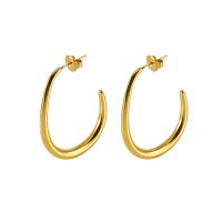 Titanium Steel Stud Earring, 18K gold plated, fashion jewelry & for woman, 29x35x3mm, Sold By Pair