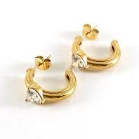 Titanium Steel Stud Earring, 18K gold plated, micro pave cubic zirconia & for woman, 18x4mm, Sold By Pair