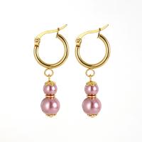 Titanium Steel Lever Back Earring, with Plastic Pearl, Calabash, 18K gold plated, fashion jewelry & for woman, more colors for choice, 14mm, Sold By Pair