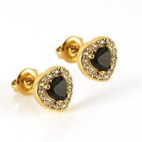 Titanium Steel Stud Earring Heart 18K gold plated fashion jewelry & micro pave cubic zirconia & for woman Sold By Pair