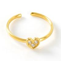 Partículas de aço Cuff Ring Finger, Coração, banhado a ouro 18k, ajustável & para mulher & com strass, vendido por PC