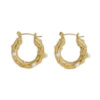 Titanstahl Hebel Rückseiten Ohrring, mit Kunststoff Perlen, Kreisring, 18 K vergoldet, für Frau & mit Strass & hohl, 24x23x6mm, verkauft von Paar