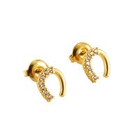 Titan Stål Stud Earring, Alfabetsbokstav, 18K guldpläterad, för kvinna & med strass, 8x9mm, Säljs av Par
