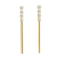 Titanium Steel Tassel Earring, Geometrical Pattern, 18K gold plated, fashion jewelry & micro pave cubic zirconia & for woman, 90mm, Sold By Pair