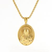304 Stainless Steel Necklace Oval 18K gold plated fashion jewelry & embossed & Unisex Length Approx 19.7 Inch Sold By PC