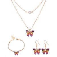 Tibetan Style Jewelry Sets, bracelet & earring & necklace, with 2.09,1.97inch extender chain, gold color plated, three pieces & fashion jewelry & for woman, multi-colored, nickel, lead & cadmium free, Length:Approx 16.06 Inch, Approx 6.54 Inch, Sold By Set