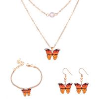 Tibetan Style Jewelry Sets, bracelet & earring & necklace, with 2.09,1.97inch extender chain, gold color plated, three pieces & fashion jewelry & for woman, orange, nickel, lead & cadmium free, Length:Approx 16.06 Inch, Approx 6.54 Inch, Sold By Set