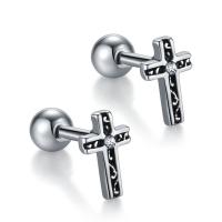 Stainless Steel Stud Earrings, 304 Stainless Steel, Cross, fashion jewelry & Unisex & with rhinestone, original color, 8x5mm, Sold By Pair