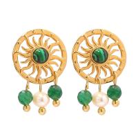 Stainless Steel Stud Earrings 304 Stainless Steel with Malachite & Plastic Pearl gold color plated fashion jewelry & for woman & hollow Sold By Pair