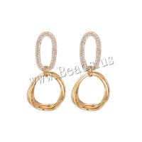 Tibetan Style Stud Earring, gold color plated, fashion jewelry & for woman & with rhinestone & hollow, golden, nickel, lead & cadmium free, 57x27mm, Sold By Pair