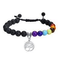 Gemstone Bracelets Lava with Natural Stone & Nylon Cord & 304 Stainless Steel Adjustable & fashion jewelry & for man 8mm 18*16mm Length Approx 7.1-10.6 Inch Sold By PC