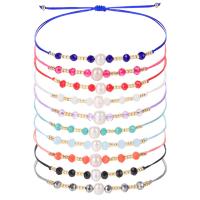 Bracelets de pierres précieuses, Seedbead, avec cristal & perle de plastique, fait à la main, Style bohème & réglable & pour femme, plus de couleurs à choisir, Longueur:Environ 15-30 cm, Vendu par PC