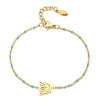 Stainless Steel Jewelry Bracelet, 304 Stainless Steel, with 4cm extender chain, Owl, Vacuum Ion Plating, Bohemian style & for woman & enamel, more colors for choice, Length:Approx 16 cm, Sold By PC
