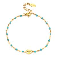 Evil Eye Jewelry Bracelet, 304 Stainless Steel, with 4cm extender chain, Vacuum Ion Plating, for woman & enamel, more colors for choice, Length:Approx 16 cm, Sold By PC